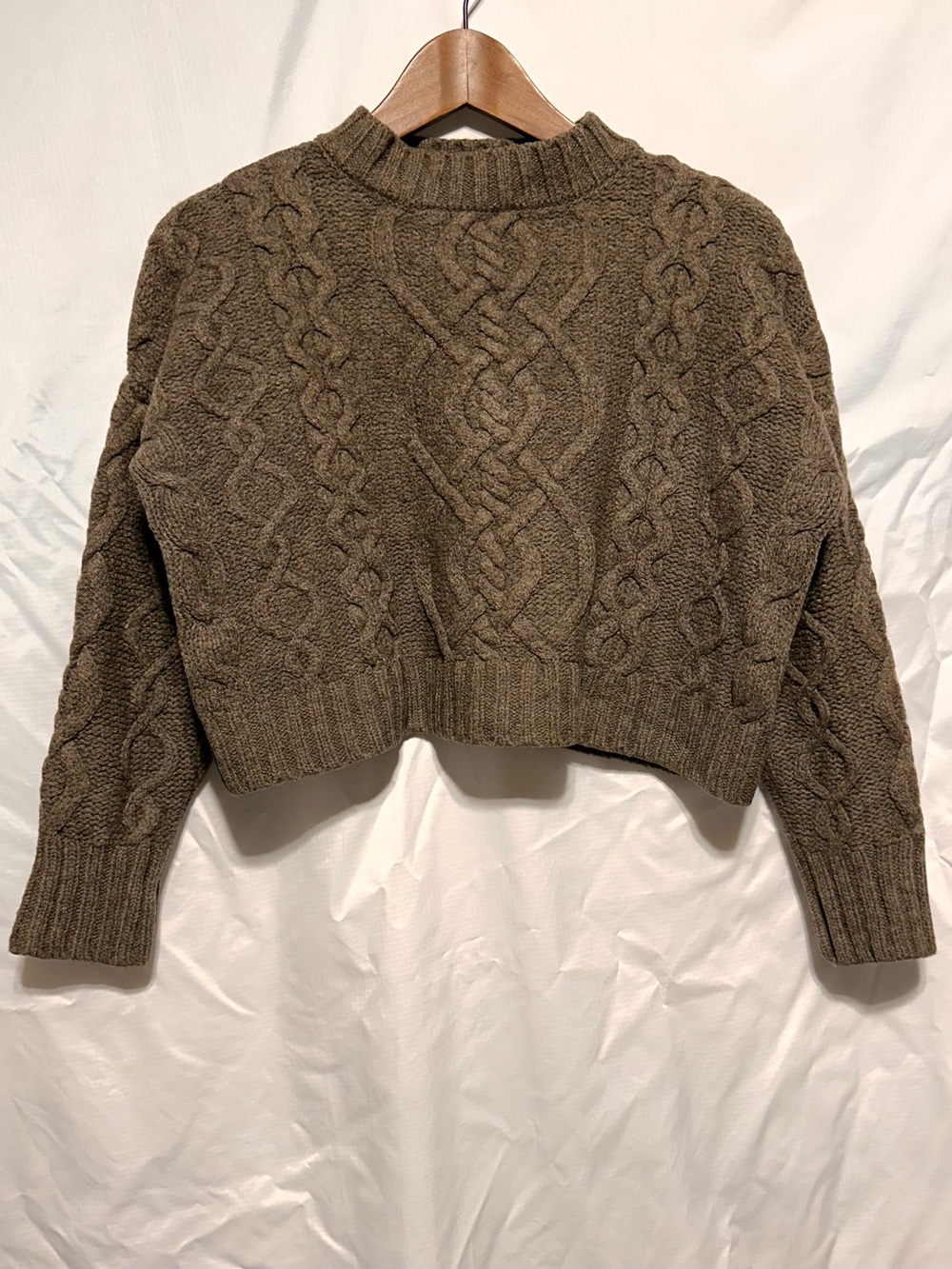 Aran Mor Ireland Merino Wool Cable Knit Cropped Fisherman Sweater Costal S
